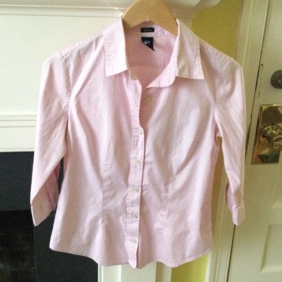 Gap Y2K 3/4 Sleeves Stretch Button Down Shirt Pink - Sz 6 - Picture 1 of 8